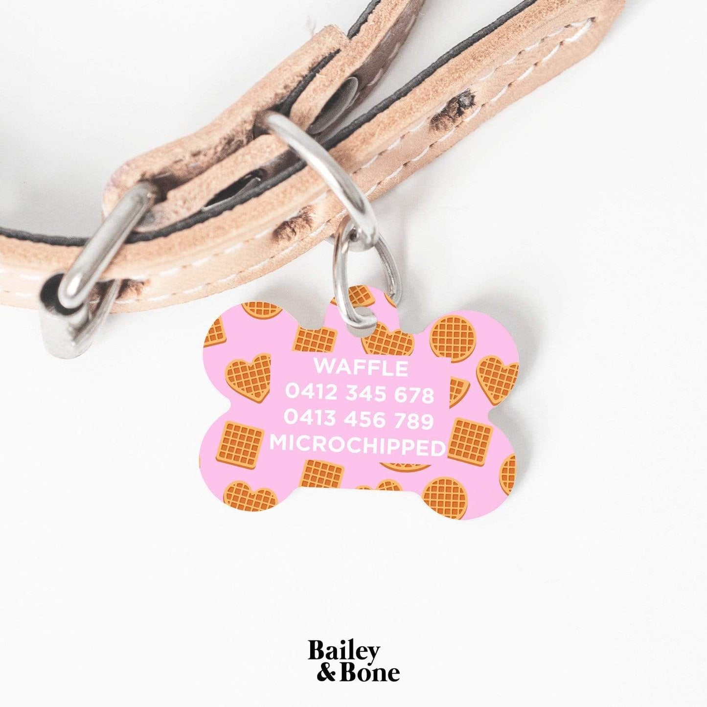 Bailey And Bone Pet Tag Light Pink Waffles Pattern Pet Tag