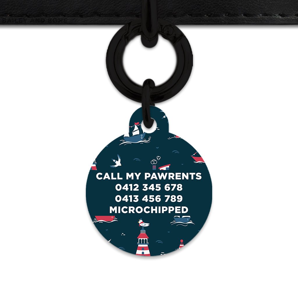 Bailey And Bone Pet Tag Navy Blue Boats Pet Tag