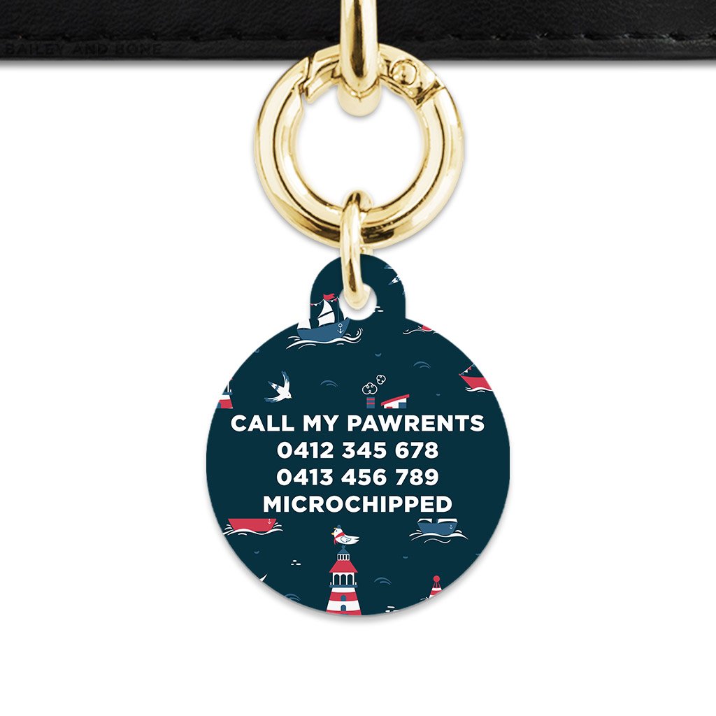 Bailey And Bone Pet Tag Navy Blue Boats Pet Tag