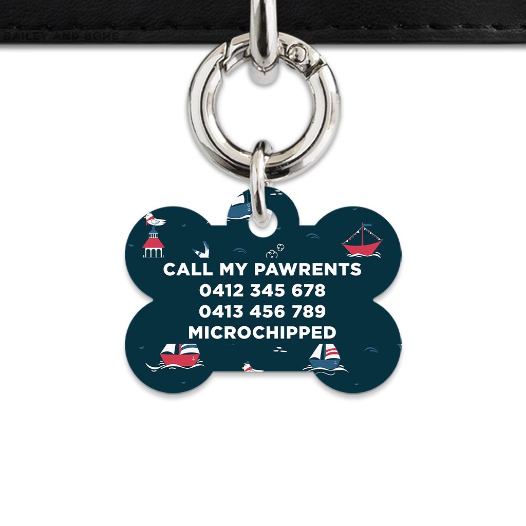 Bailey And Bone Pet Tag Navy Blue Boats Pet Tag