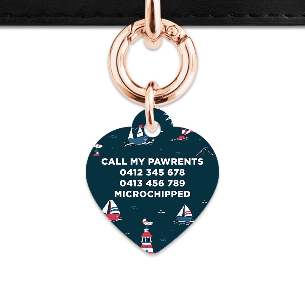 Bailey And Bone Pet Tag Navy Blue Boats Pet Tag