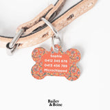 Bailey And Bone Pet Tag Orange Boho Flowers Pet Tag