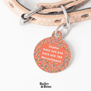 Bailey And Bone Pet Tag Orange Boho Flowers Pet Tag