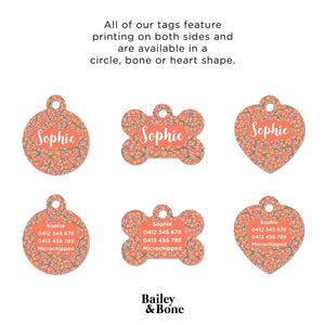 Bailey And Bone Pet Tag Orange Boho Flowers Pet Tag