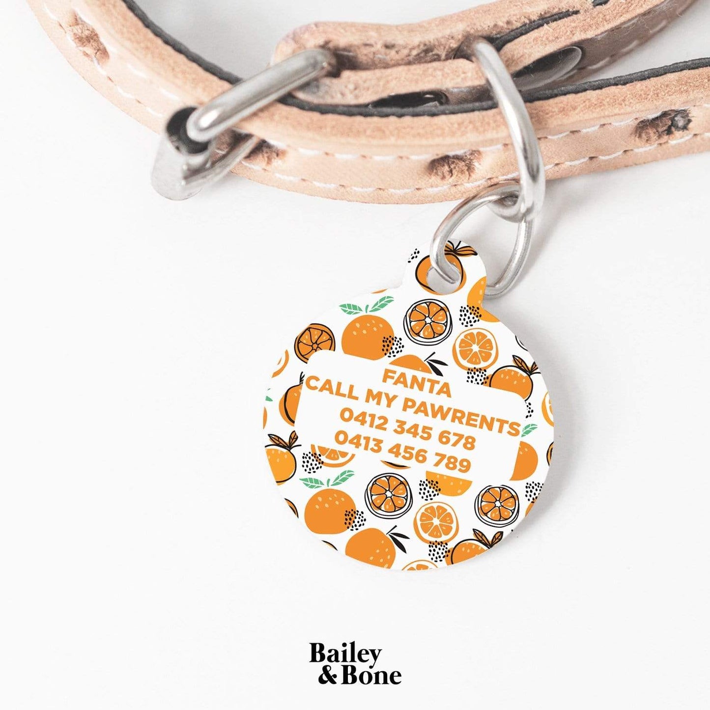 Bailey And Bone Pet Tag Oranges Pattern Pet Tag