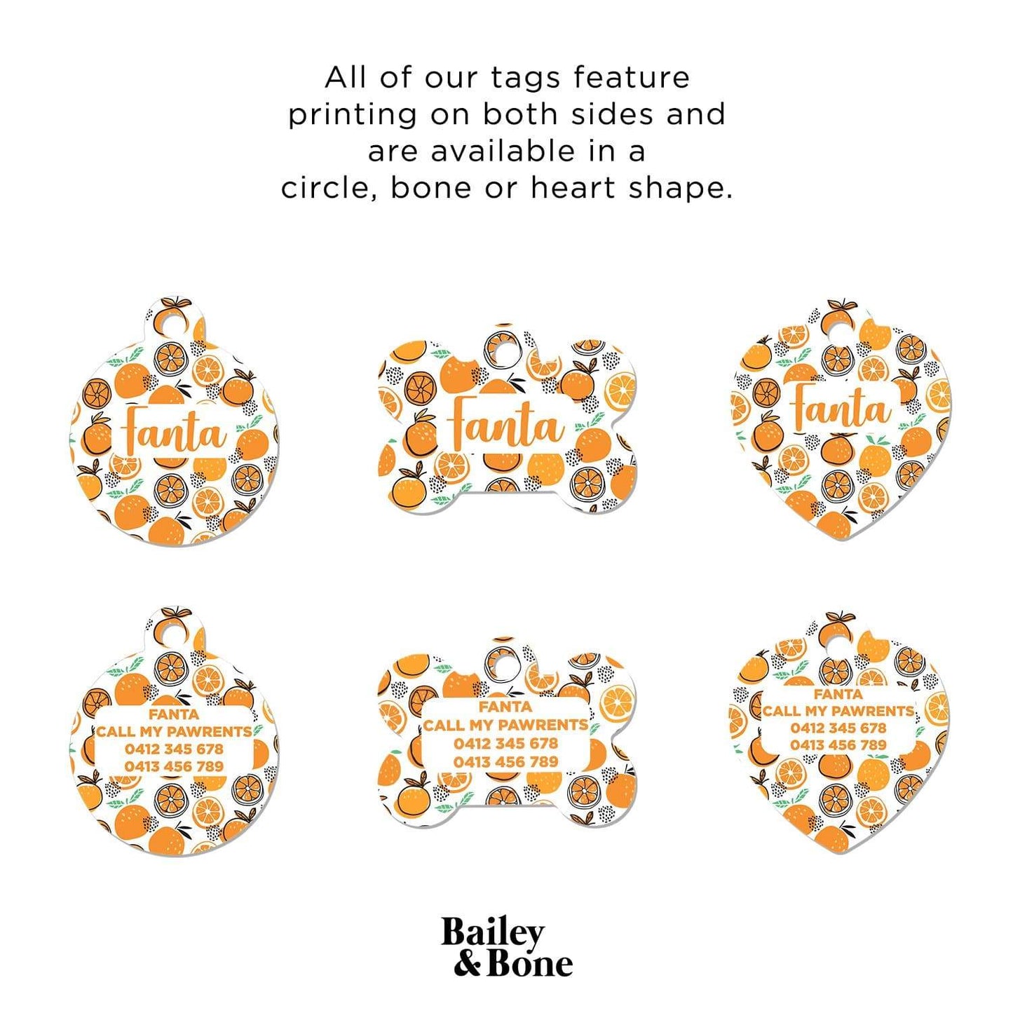 Bailey And Bone Pet Tag Oranges Pattern Pet Tag