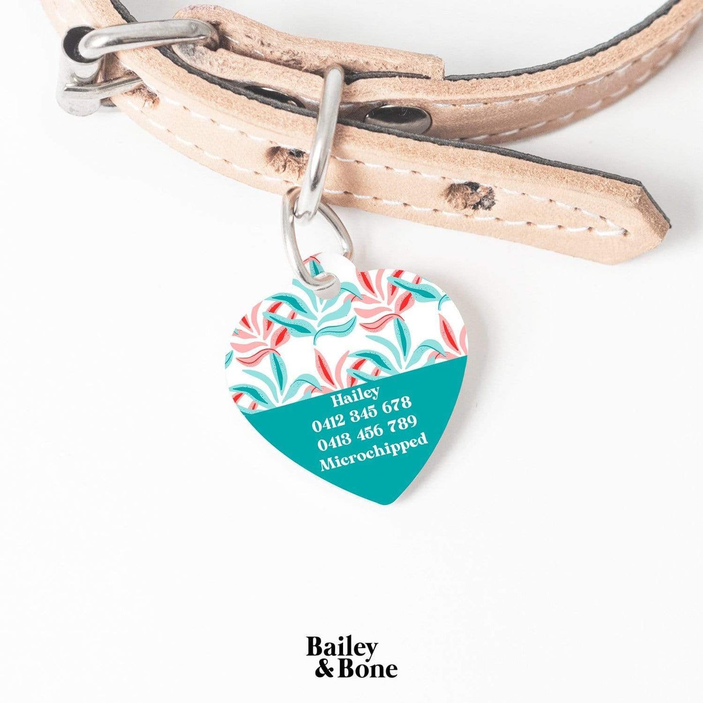 Bailey And Bone Pet Tag Pink And Blue Tropical Leaves Pet Tag