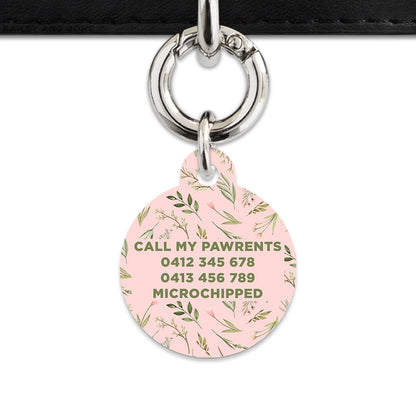 Bailey And Bone Pet Tag Pink And Green Garden Leaves Pet Tag