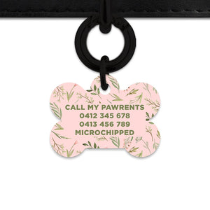 Bailey And Bone Pet Tag Pink And Green Garden Leaves Pet Tag