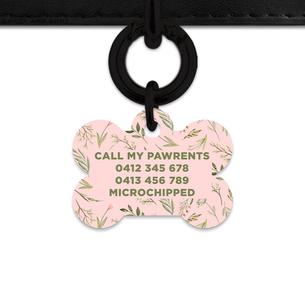 Bailey And Bone Pet Tag Pink And Green Garden Leaves Pet Tag