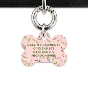 Bailey And Bone Pet Tag Pink And Green Garden Leaves Pet Tag