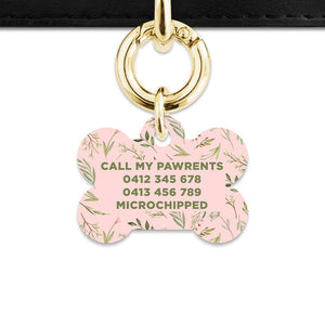 Bailey And Bone Pet Tag Pink And Green Garden Leaves Pet Tag