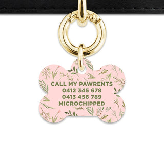 Bailey And Bone Pet Tag Pink And Green Garden Leaves Pet Tag