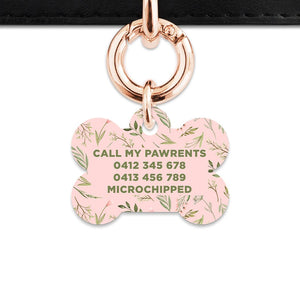 Bailey And Bone Pet Tag Pink And Green Garden Leaves Pet Tag