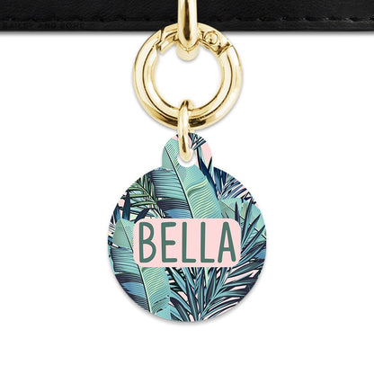 Bailey And Bone Pet Tag Pink And Green Palms Pet Tag