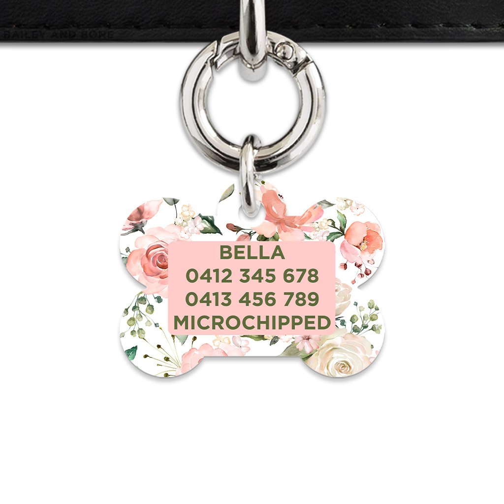 Bailey And Bone Pet Tag Pink And Green Roses Pet Tag