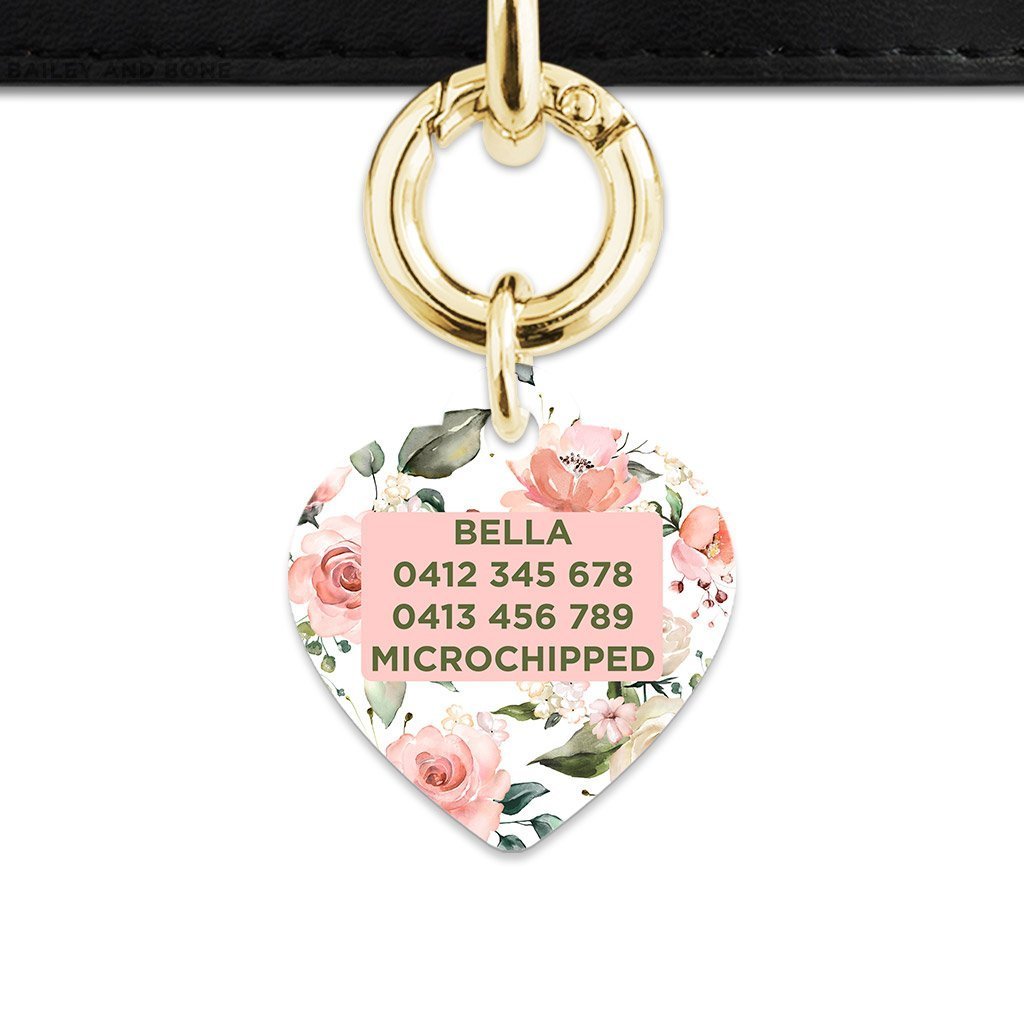 Bailey And Bone Pet Tag Pink And Green Roses Pet Tag