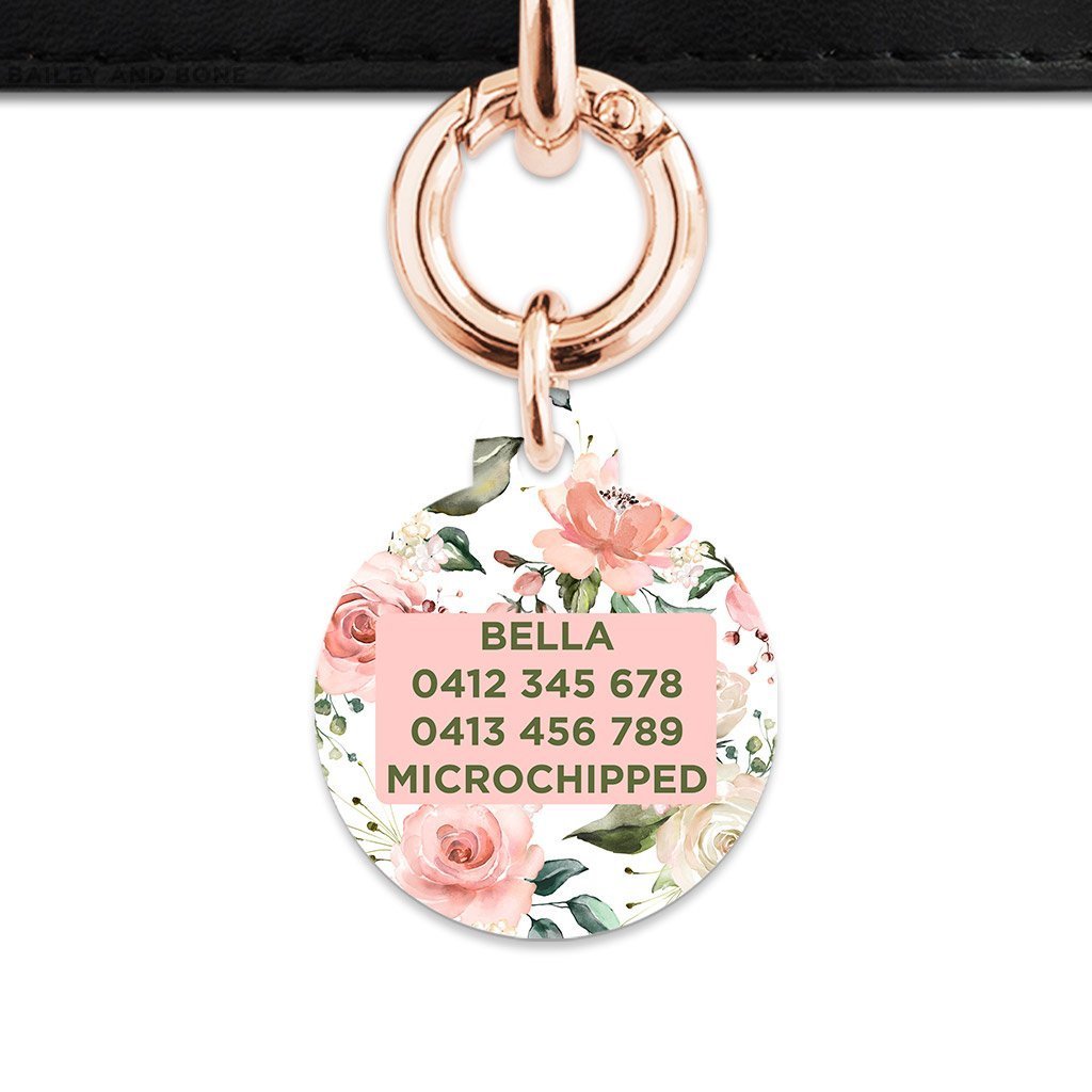 Bailey And Bone Pet Tag Pink And Green Roses Pet Tag