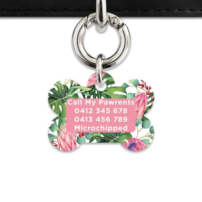 Bailey And Bone Pet Tag Pink And Green Tropical Flowers Pet Tag