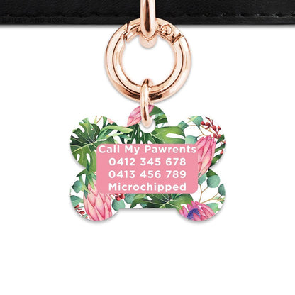 Bailey And Bone Pet Tag Pink And Green Tropical Flowers Pet Tag