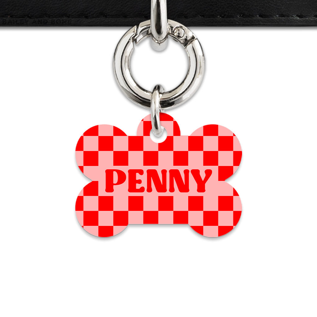 Bailey And Bone Pet Tag Pink And Red Checkers Pet Tag