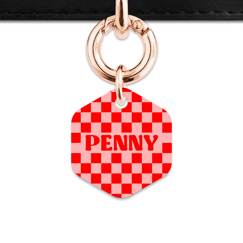 Bailey And Bone Pet Tag Pink And Red Checkers Pet Tag