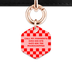 Bailey And Bone Pet Tag Pink And Red Checkers Pet Tag
