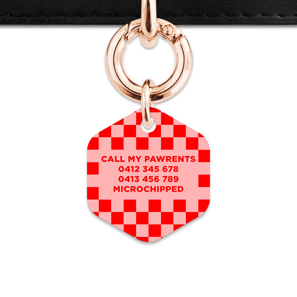 Bailey And Bone Pet Tag Pink And Red Checkers Pet Tag