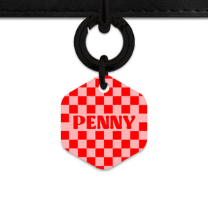 Bailey And Bone Pet Tag Pink And Red Checkers Pet Tag