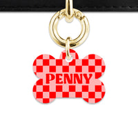 Bailey And Bone Pet Tag Pink And Red Checkers Pet Tag
