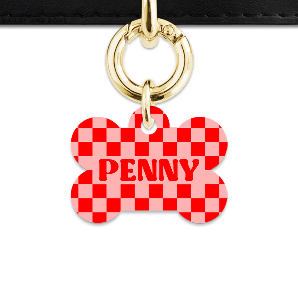 Bailey And Bone Pet Tag Pink And Red Checkers Pet Tag