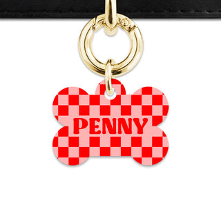 Bailey And Bone Pet Tag Pink And Red Checkers Pet Tag