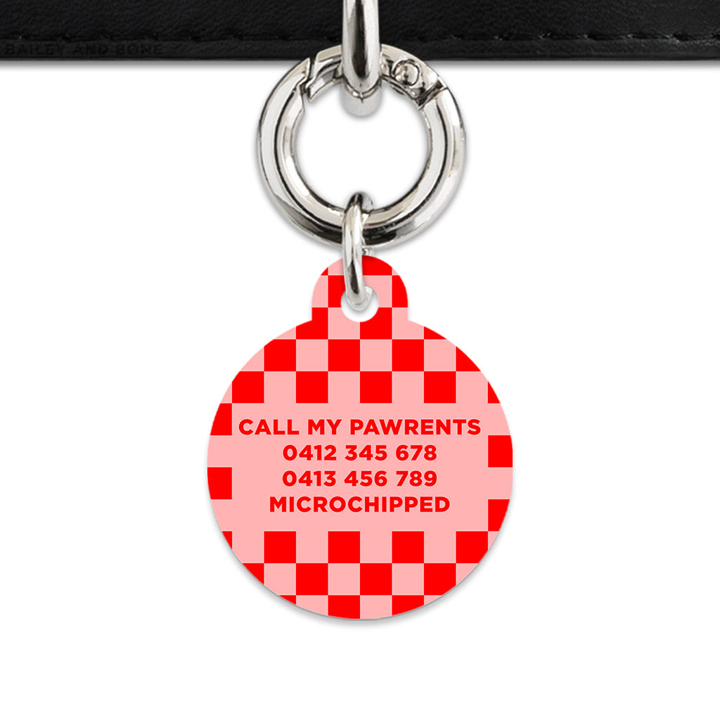 Bailey And Bone Pet Tag Pink And Red Checkers Pet Tag