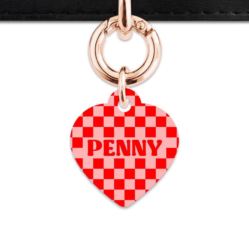 Bailey And Bone Pet Tag Pink And Red Checkers Pet Tag