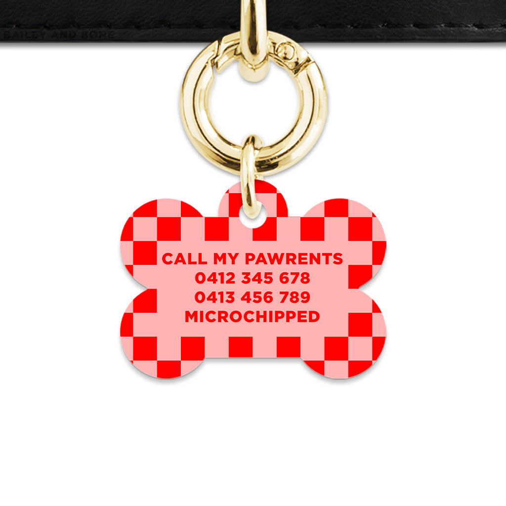 Bailey And Bone Pet Tag Pink And Red Checkers Pet Tag