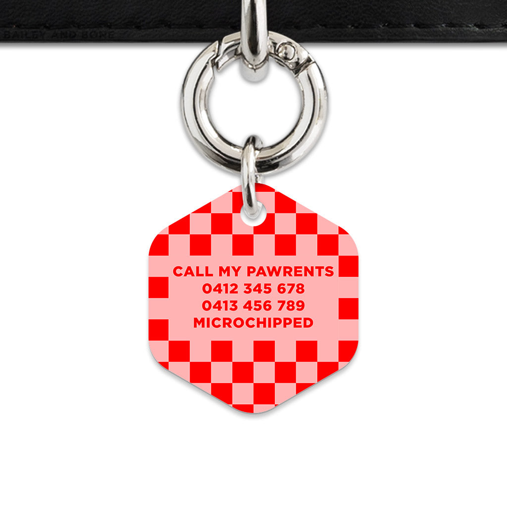 Bailey And Bone Pet Tag Pink And Red Checkers Pet Tag