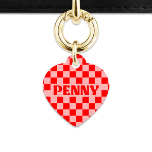 Bailey And Bone Pet Tag Pink And Red Checkers Pet Tag