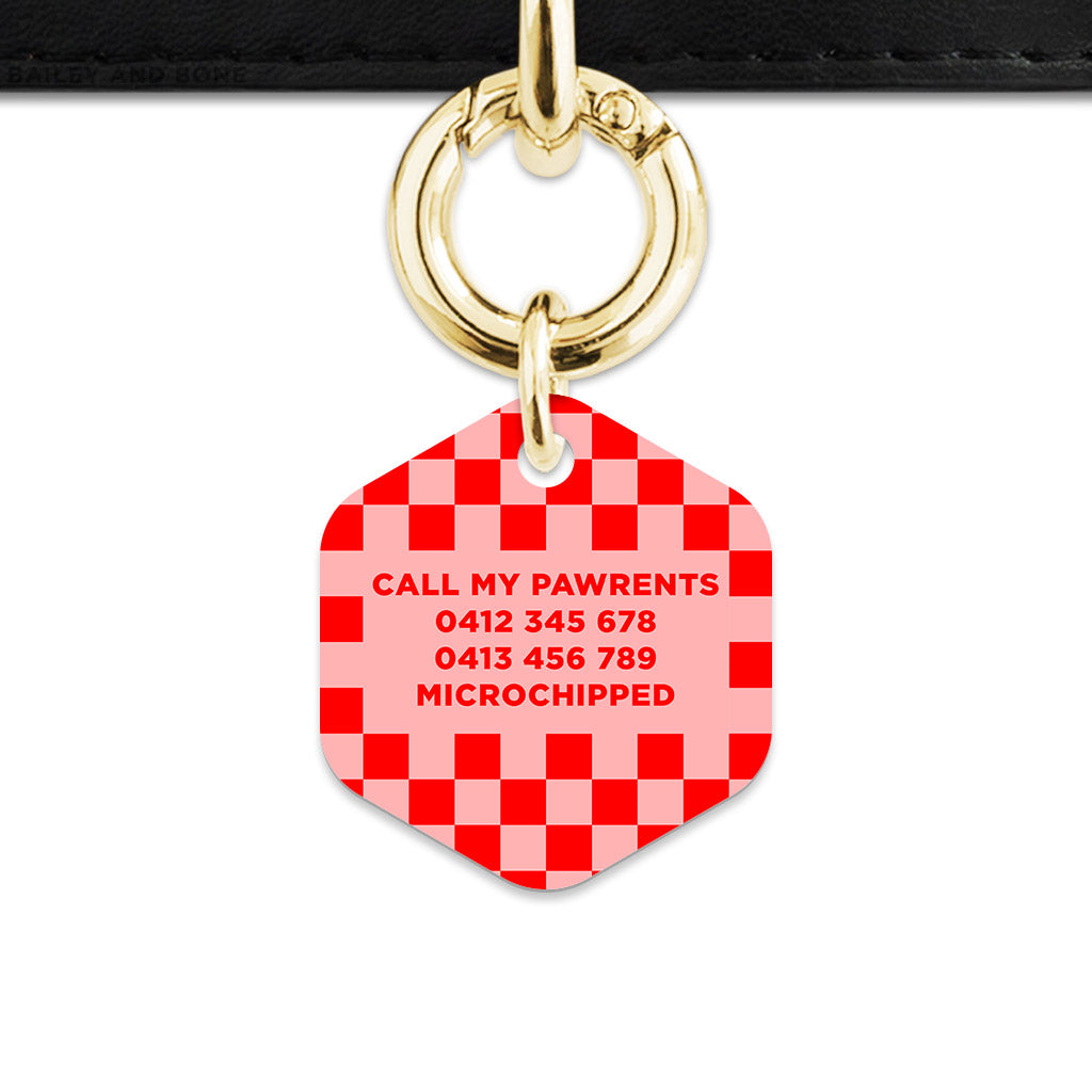 Bailey And Bone Pet Tag Pink And Red Checkers Pet Tag