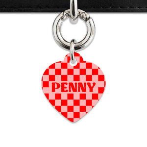 Bailey And Bone Pet Tag Pink And Red Checkers Pet Tag