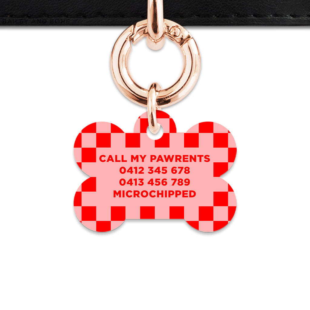 Bailey And Bone Pet Tag Pink And Red Checkers Pet Tag