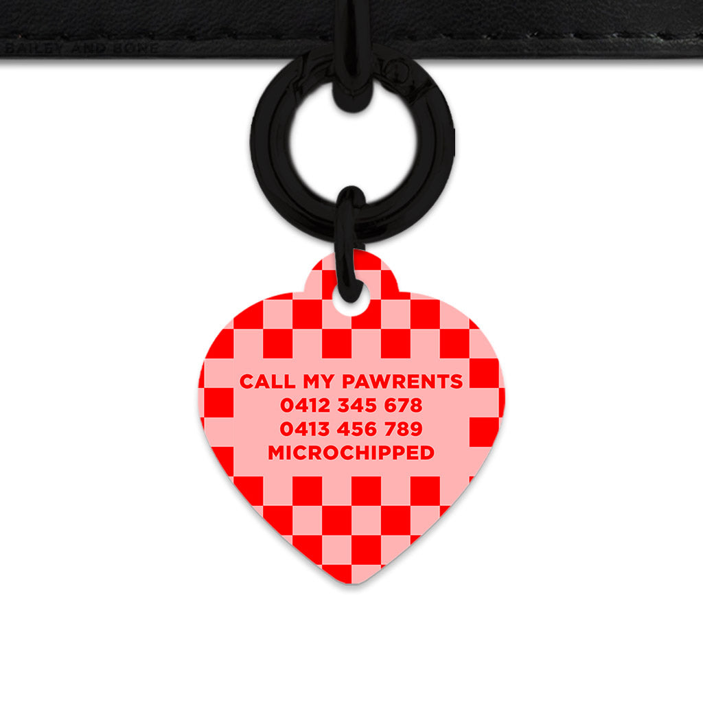 Bailey And Bone Pet Tag Pink And Red Checkers Pet Tag