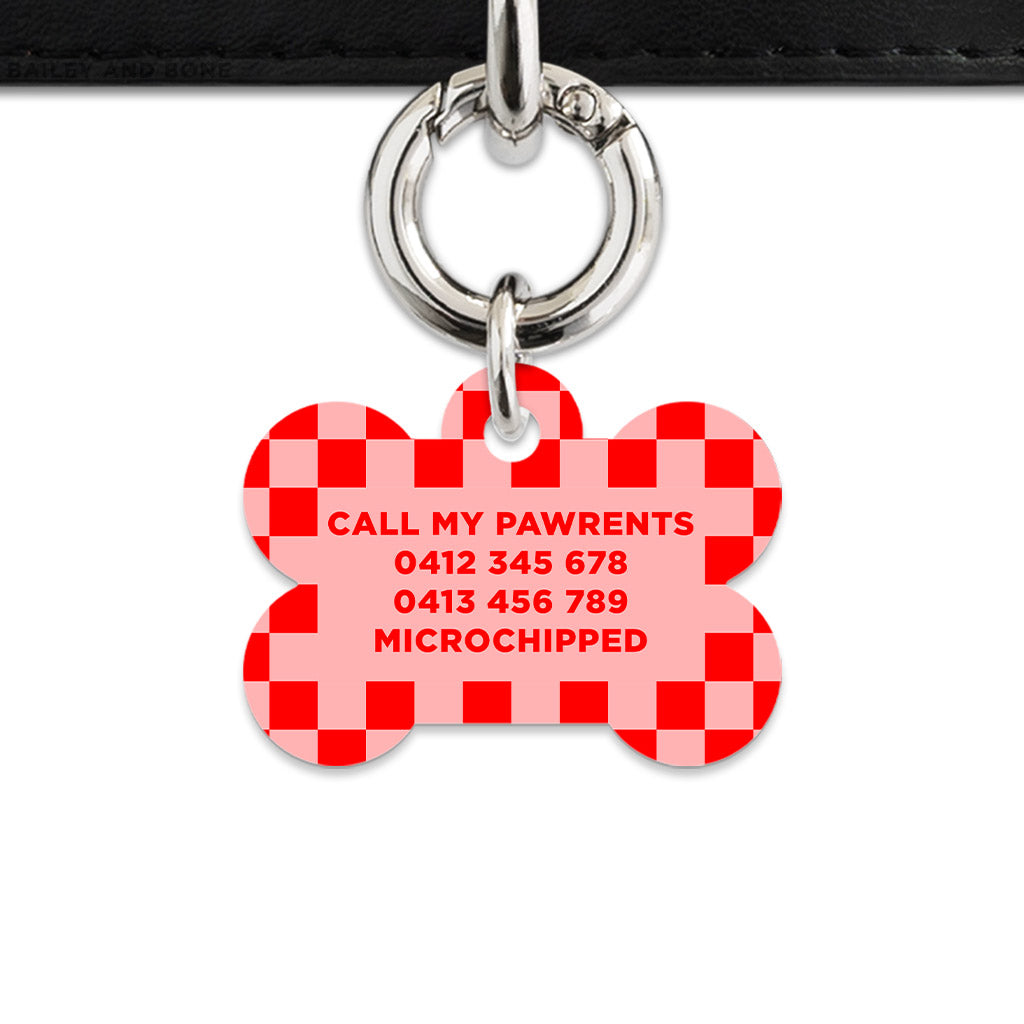 Bailey And Bone Pet Tag Pink And Red Checkers Pet Tag