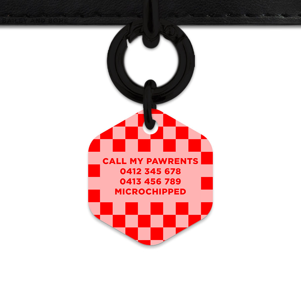 Bailey And Bone Pet Tag Pink And Red Checkers Pet Tag