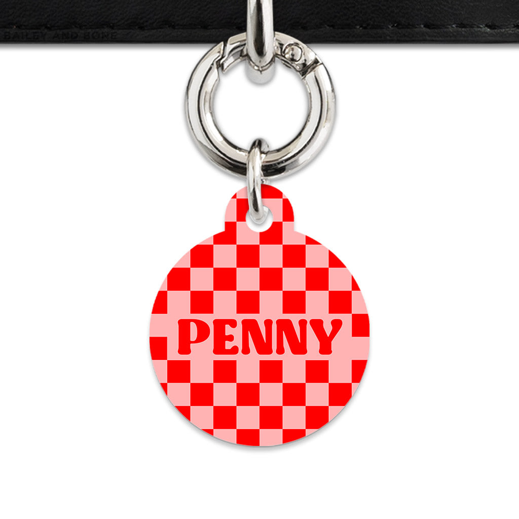 Bailey And Bone Pet Tag Pink And Red Checkers Pet Tag