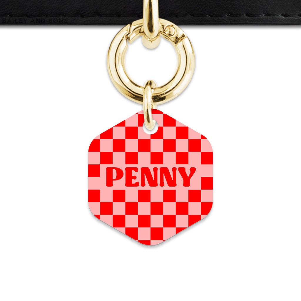 Bailey And Bone Pet Tag Pink And Red Checkers Pet Tag