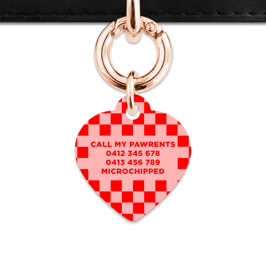 Bailey And Bone Pet Tag Pink And Red Checkers Pet Tag