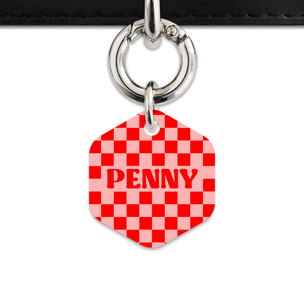 Bailey And Bone Pet Tag Pink And Red Checkers Pet Tag