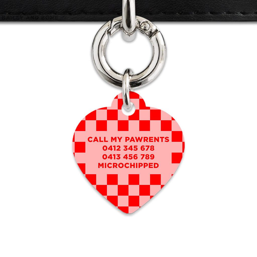 Bailey And Bone Pet Tag Pink And Red Checkers Pet Tag