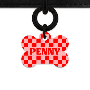 Bailey And Bone Pet Tag Pink And Red Checkers Pet Tag