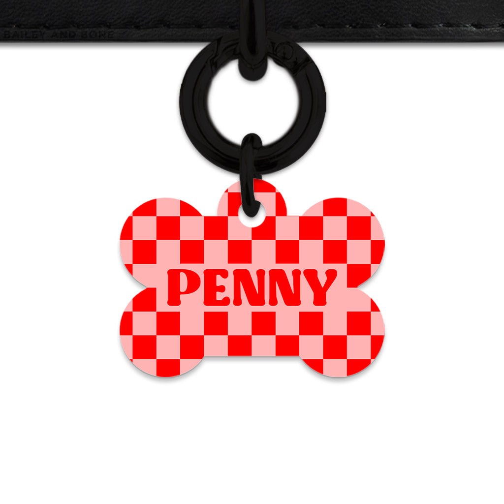 Bailey And Bone Pet Tag Pink And Red Checkers Pet Tag